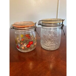Vintage Arc France Vegetable Jar & Bormioli Rocco Embossed Glass Canister Set